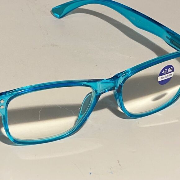 1443 Helen Reading Glasses 3.0 Readers Bluelight Filter Blue Frame NWT